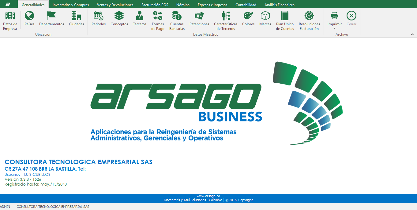 Panel de control de Arsago ERP mostrando dashboard financiero con métricas de rentabilidad e ingresos